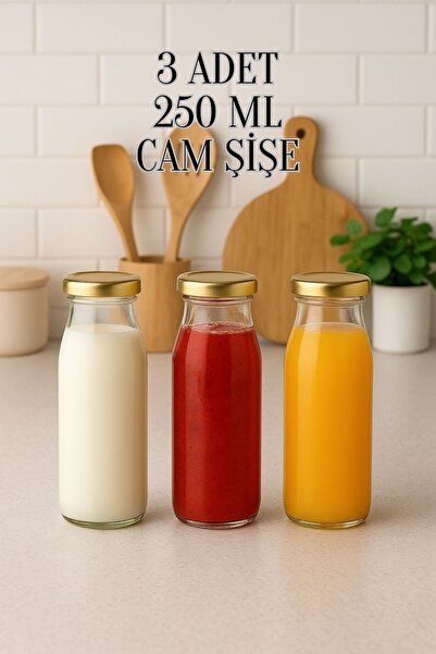 Tanemce 3 Adet 250 ml Beslenme Şeffaf Meyve Suyu, Meşrubat, Limonata Şişesi G...