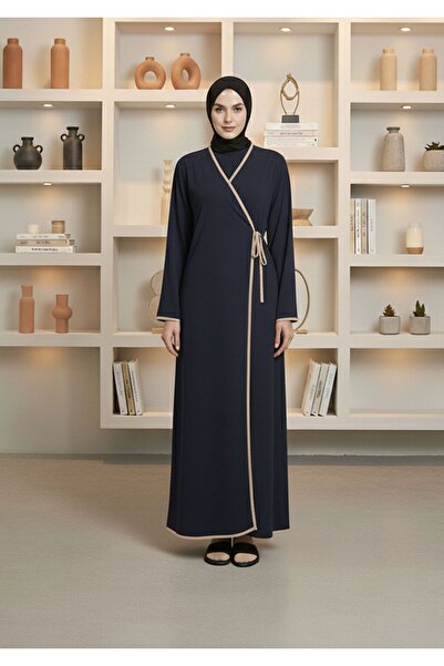 REY-VİA Inside-Out Tie-Up Double-Breasted Collar Prayer Dress Lycra Stretchy ...