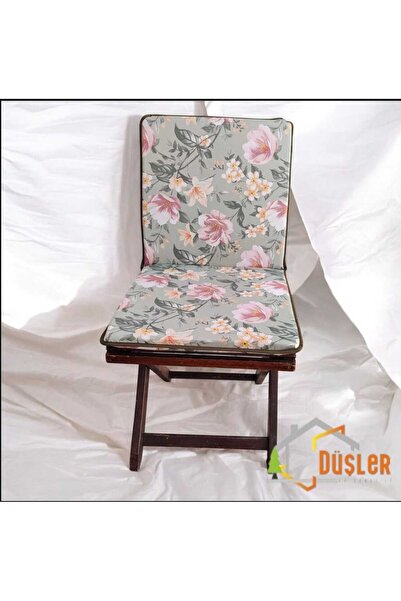 DÜŞLER EV TEKSTİLİ 40x80 Çiçek Desenli Saten Fermuarlı Bağcıklı Biyeli Sırtlı Sandalye Minderi 3 cm
