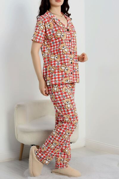 DAS KLEID Pajama Set Printed Buttoned Red