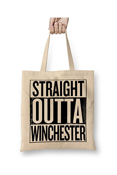 Toyaso Straight Outta Winchester Supernatural Λευκή υφασμάτινη τσάντα με μακρύ χερούλι Τσάντα αγορών Τσάντα παραλίας