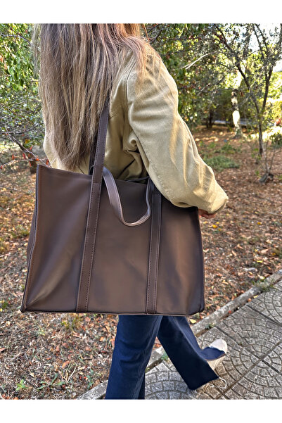ÇAĞLA BAG STORE Kahverengi Büyük boy Paraşüt Kumaş Çanta