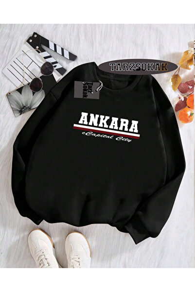 Tarzsokak Biskilet Yaka Sweatshirt Siyah ankara capital city Özel Tasarım Pla...