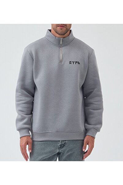 VEK Світшот з напівзастібкою та турецьким принтом, прямий крій, зручний фасон