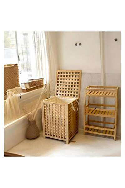 NazliHome Large Size Wooden Bamboo Dirty Laundry Basket 45X45X62
