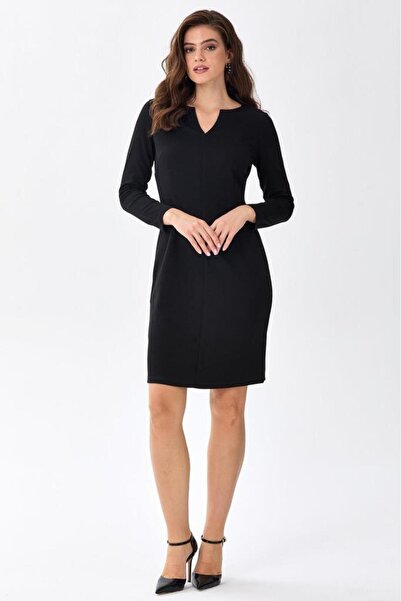 İKİLER Damla Yaka Uzun Kol Elbise 256-2504