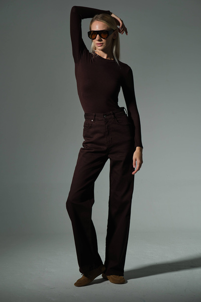 Maule Ψηλόμεσο, ελαστικό ύφασμα τζιν με φαρδύ πόδι Palazzo γυναικείο τζιν παντελόνι @Cesena