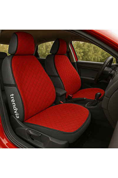 trivexa Red Color Quilted Fabric Seat Cushion with Front 2-Piece Backrest – Seat Protector Cushion Set