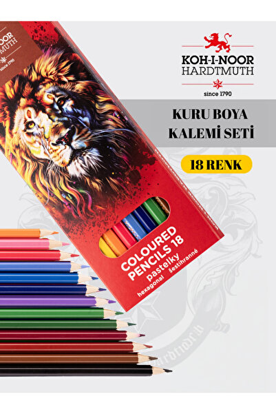 Koh-İ Noor Hardmuth OKUL VE HOBİ İÇİN 18 RENK KURU BOYA KALEMİ🖍️