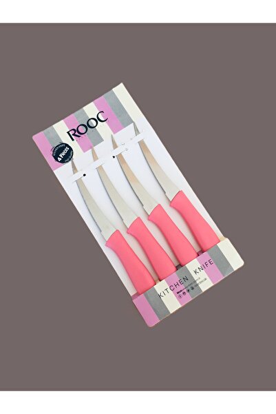 Rooc 4'lü Lazer Kesim Tırtıklı Meyve Sebze Bıçak Seti & Somon Pembe