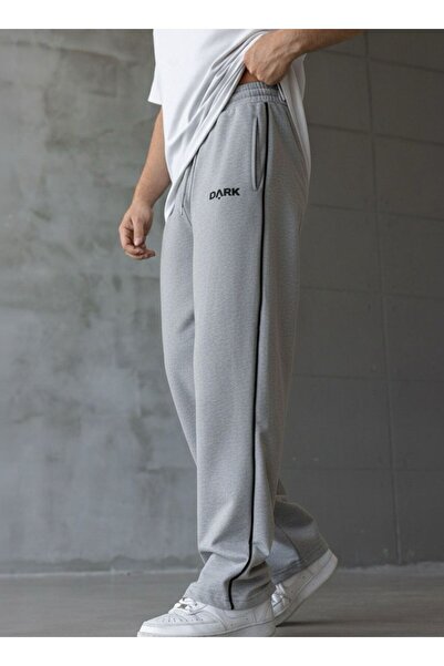 DARK MODA Men's Gray Striped Printed Oversize Baggy Sweatpants