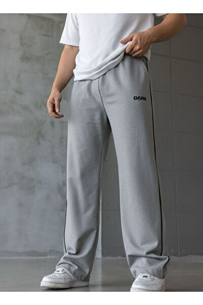 DARK MODA Men's Gray Striped Printed Oversize Baggy Sweatpants