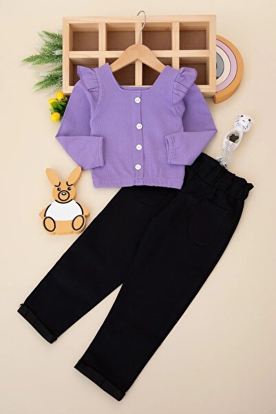 voyyo kids baby KIZ ÇOCUK 2-6 YAŞ KETEN PANTALONLU MEVSLİMLİK FİTİLLİ BLUZLU ALT ÜST ŞIK KIZ ÇOCUK TAKIMI