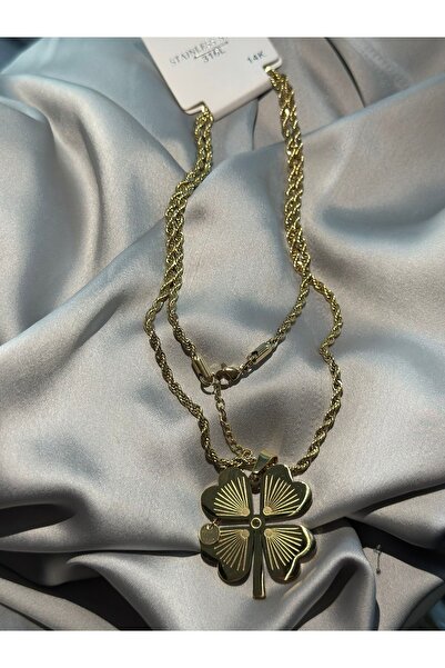 stainles steel قلادة البرسيم الذهبية