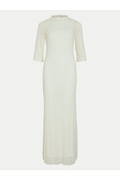 VILA Γυναικείο Πλεκτό Φόρεμα 14106328 Εκρού