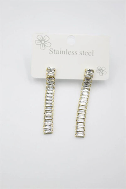 shopwave Large baguette stone steel earrings - gold