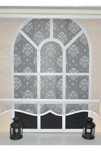 KORUTEKS Çift Mekanizmalı Kirli Beyaz Damask Tül Perde ve Ekru Stor Perde STB...