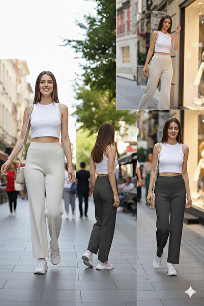 K-ODEA BUTİK Women's Loose-Fit Knit Pants with Elastic Waistband, New Season