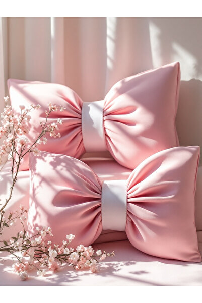 FARCY طقم من قطعتين من وسائد الكتان الفاخرة ذات المظهر الزخرفي على شكل فيونكة...