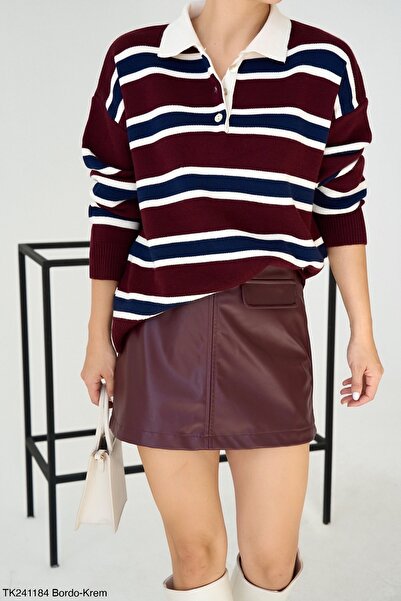 By Armin Women Men's Collar Striped Half Button Knitwear Sweater