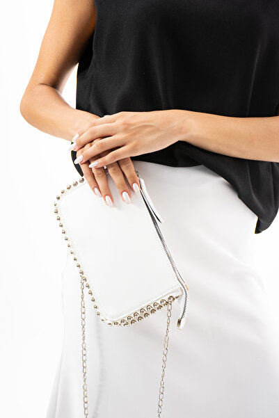 torime Geantă de umăr pentru rochie de seară pentru femei, cu detaliu de mărgele argintie și curea cu lanț