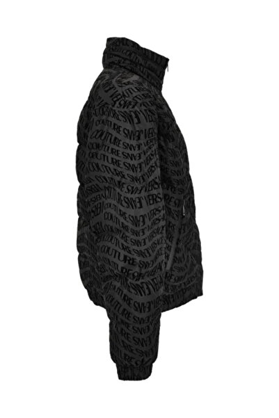 Versace Erkek Kapitone Desenli Kuş Tüyü Dolgulu Dik Yaka Logo Kabartma Desenli Siyah Mont 79GAUD04CQ21D-899
