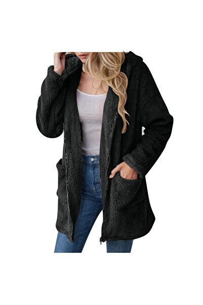 Modayazar سترة من القطيفة بسحاب وغطاء للرأس