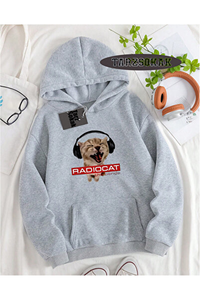 Tarzsokak سويت شيرت بقلنسوة باللون الرمادي بتصميم خاص لفرقة الروك راديوهيد