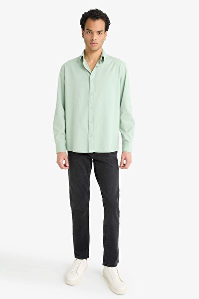 DeFacto Regular Fit Polo Yaka Dokuma Uzun Kollu Gömlek F6341AX25AU