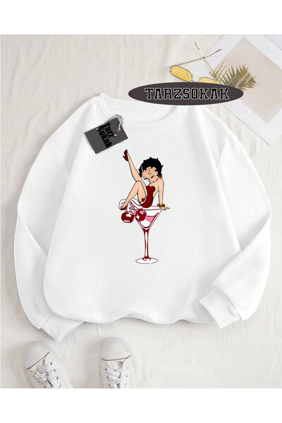 Tarzsokak Hanorac cu guler rotund, alb, Betty Boop, design special
