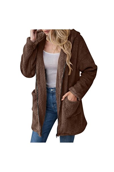 Modayazar سترة من القطيفة بسحاب وغطاء للرأس