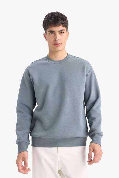 DeFacto Relax Fit Crew Neck Thick Inside Soft Furry Basic Plain Sweatshirt T5139Az25Au