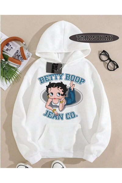 Tarzsokak سويت شيرت بقلنسوة باللون الأبيض بتصميم خاص من بيتي بوب