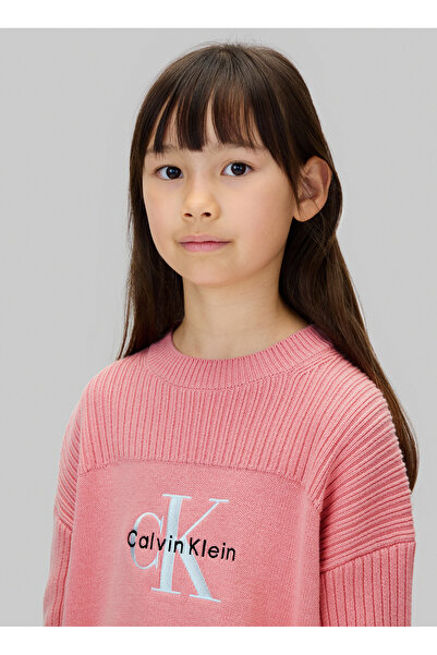 Calvin Klein Bisiklet Yaka Regular Fit Desenli Pembe Kız Çocuk Kazak IG0IG03046VAZ