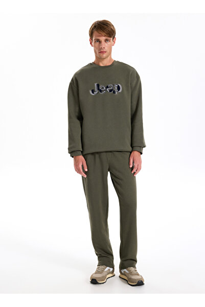 Jeep Bisiklet Yaka Baskılı Haki Erkek Sweatshırt J5WM-SWT7305
