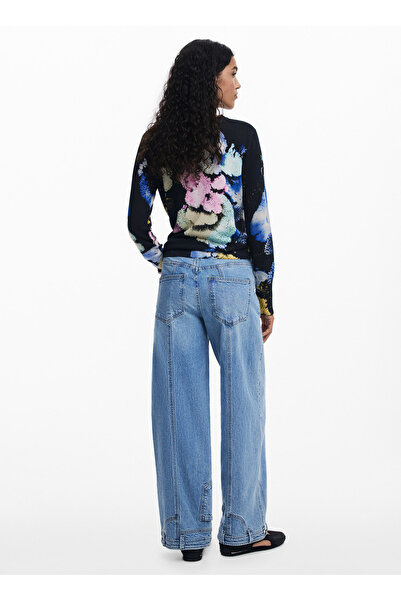 Desigual Yuvarlak Yaka Standart Desenli Mavi Kazak Kadın 25WWJF46