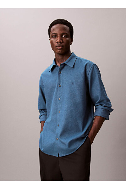 Calvin Klein Normal Gömlek Yaka Mavi Erkek Gömlek LV04LD119GROC_LS MELANGE FLANNEL EA