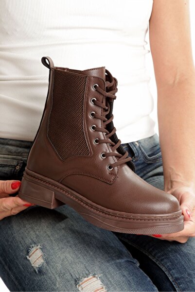 SH SİLVER MODA Kadın Postal Bot Fermuarlı Bağcıklı termo taban dikişli