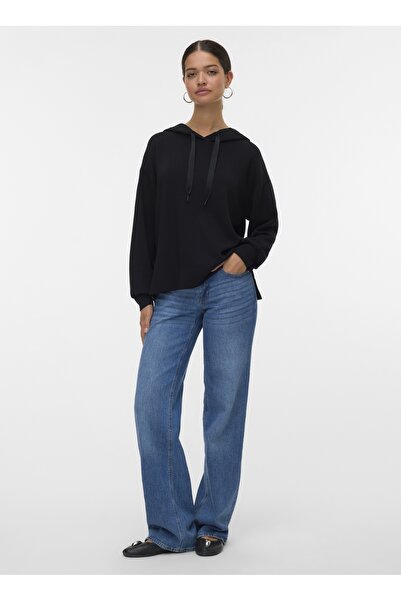 Vero Moda Kapüşon Yaka Düz Siyah Kadın Sweatshırt VMHALI LS HOODIE JRS GA BOO