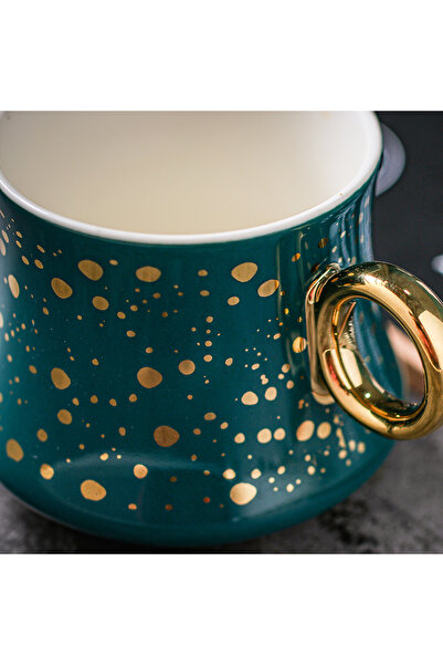 sharpdo Ceramic Espresso Cup and Saucer with Gold Rim - Starry Sky Design