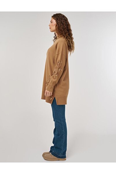 Kayra Payet Detaylı Triko Tunik Bej