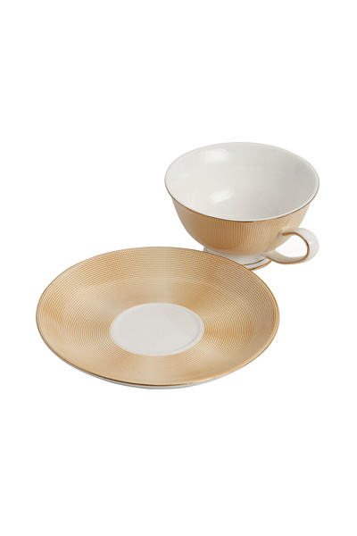 sharpdo Ceramic Coffee Cup and Saucer Set, 220ml, Classic Design, Gold Color, Made of Porcelain for Espresso