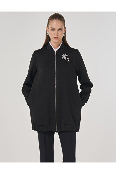 Kayra Μπουφάν με υφή κολεγιακό γιακά μαύρο