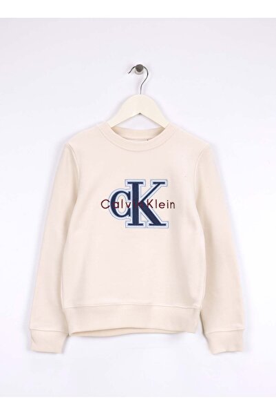 Calvin Klein Baskılı Erkek Çocuk Ekru Sweatshırt IB0IB02585PGB