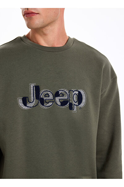 Jeep Bisiklet Yaka Baskılı Haki Erkek Sweatshırt J5WM-SWT7305