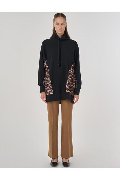 Kayra Leopar Garnili Sweatshirt Siyah