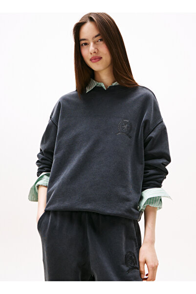 Tommy Jeans Yuvarlak Yaka Baskılı Siyah Kadın Sweatshırt DW0DW21586BDS