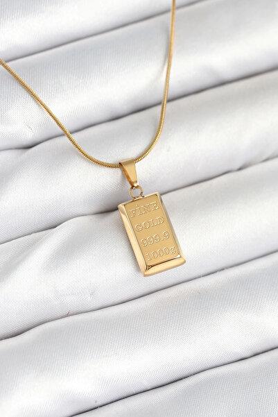 Genel Markalar BFS 316L Çelik Gold Renk Külçe Altın Model Kolye