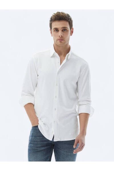 Kip Бяла обикновена ежедневна риза от 100% памук с нормална кройка