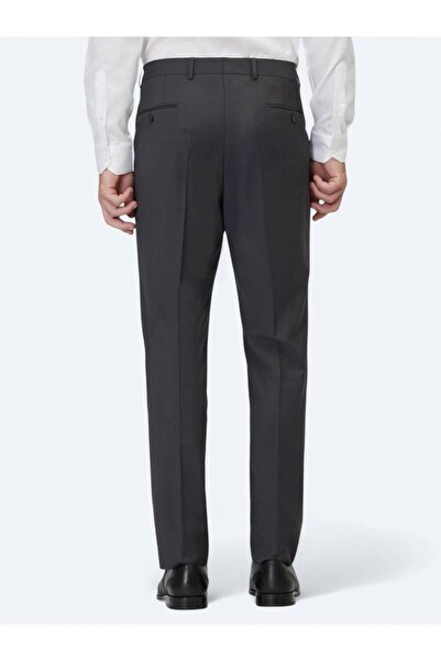 Kip Anthracite Straight Woven Fitted Fit Classic Wool Blended Pants